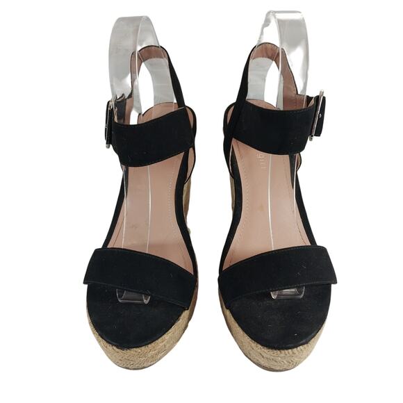 MADDEN GIRL! SLEEK BLACK VEGAN SUEDE ESPADRILLE WEDGE HEELS, SANDALS! SZ 8M - Picture 4 of 10